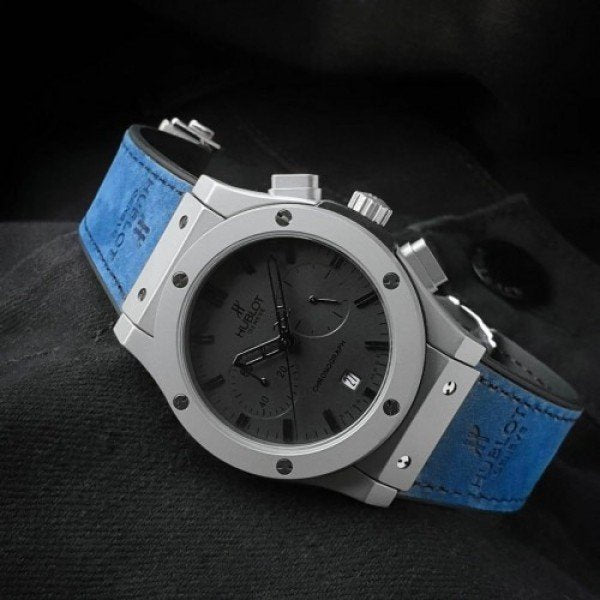 Hublot Black Dial Chronograph Blue Leather Belt Men's Watch