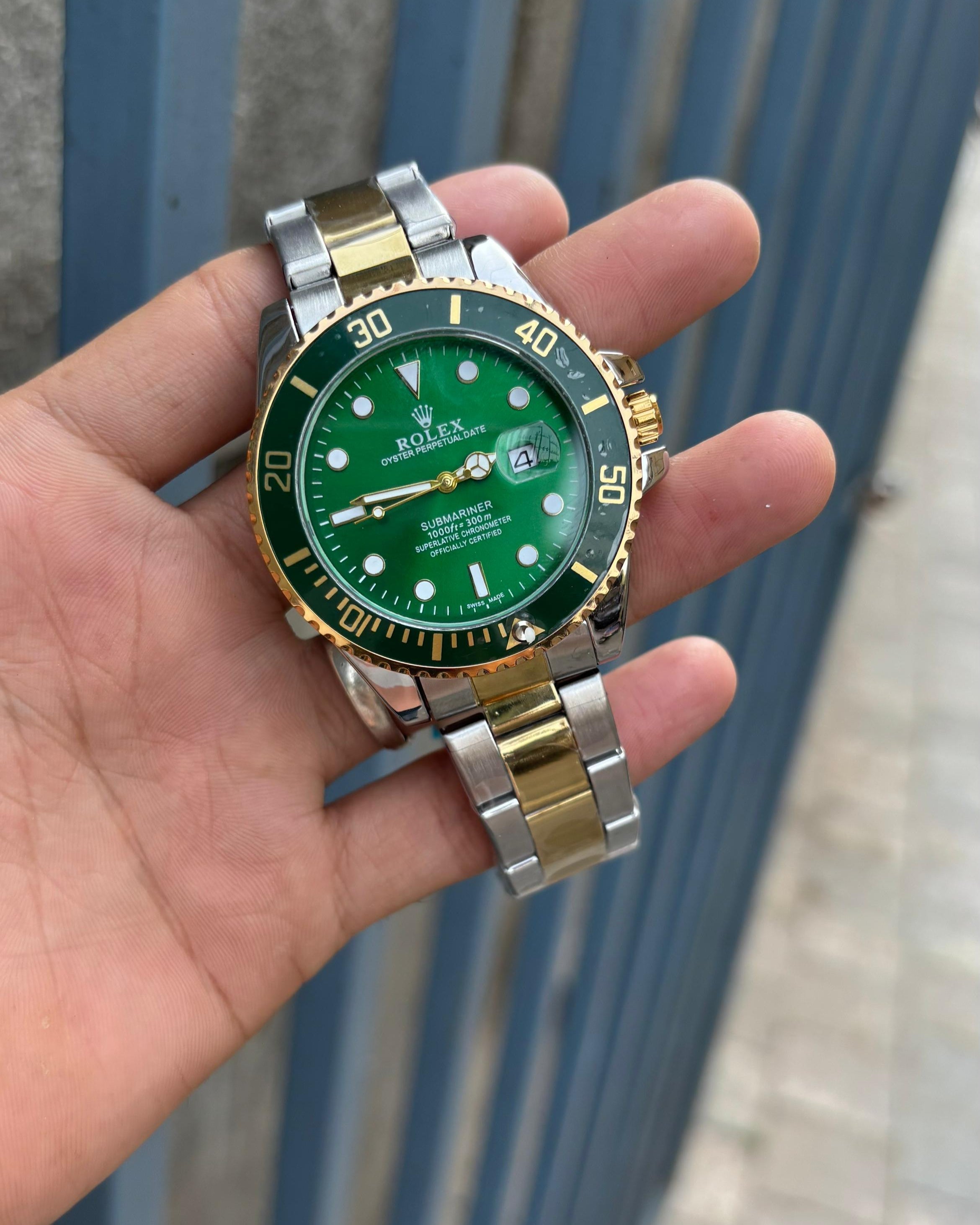 Ro.lex Submariner Quartz Green Dial Men's Watch