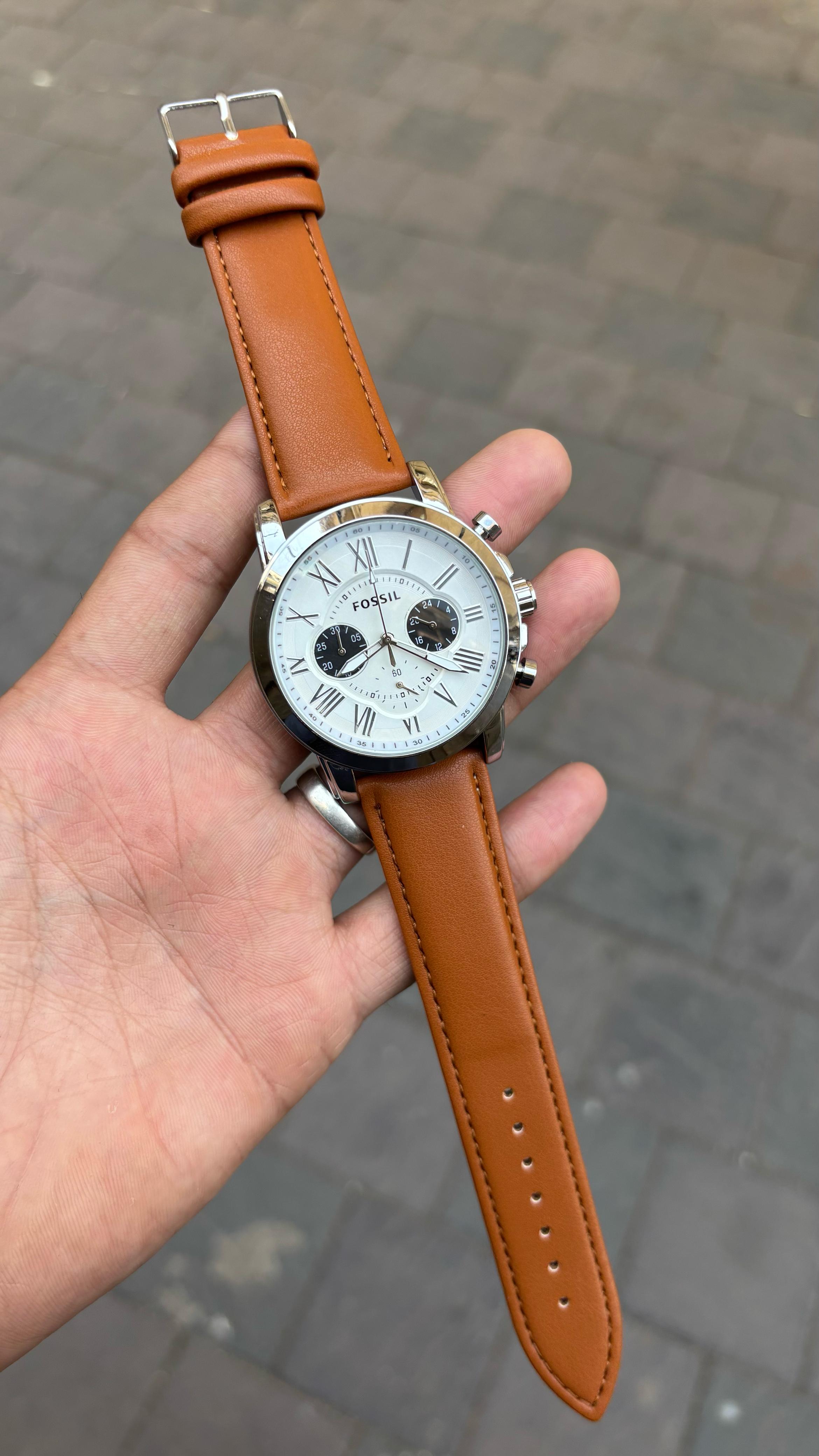 Fossil White Dial All Chronograph Working Leather Belt Men's Watch