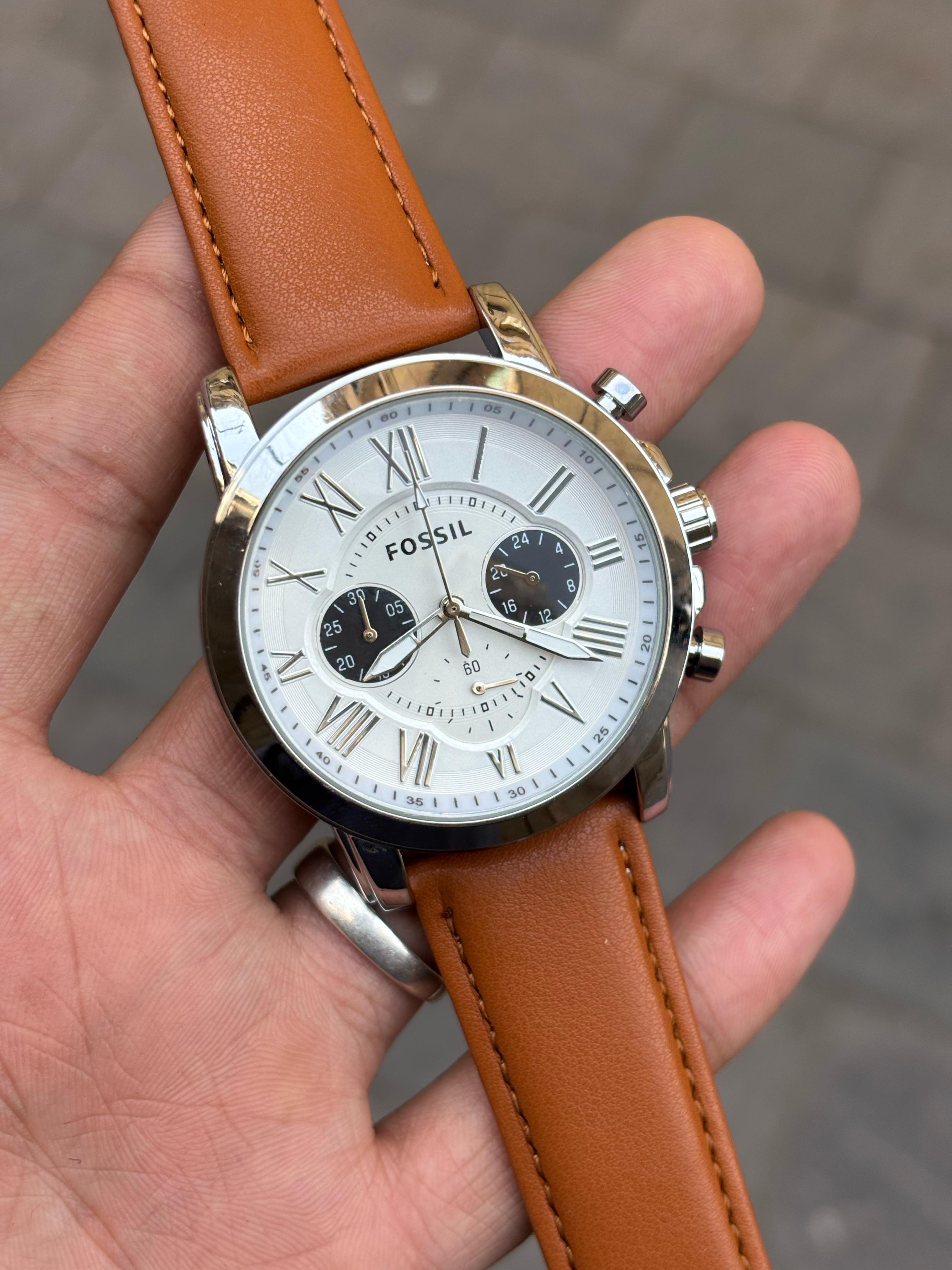 Fossil White Dial All Chronograph Working Leather Belt Men's Watch