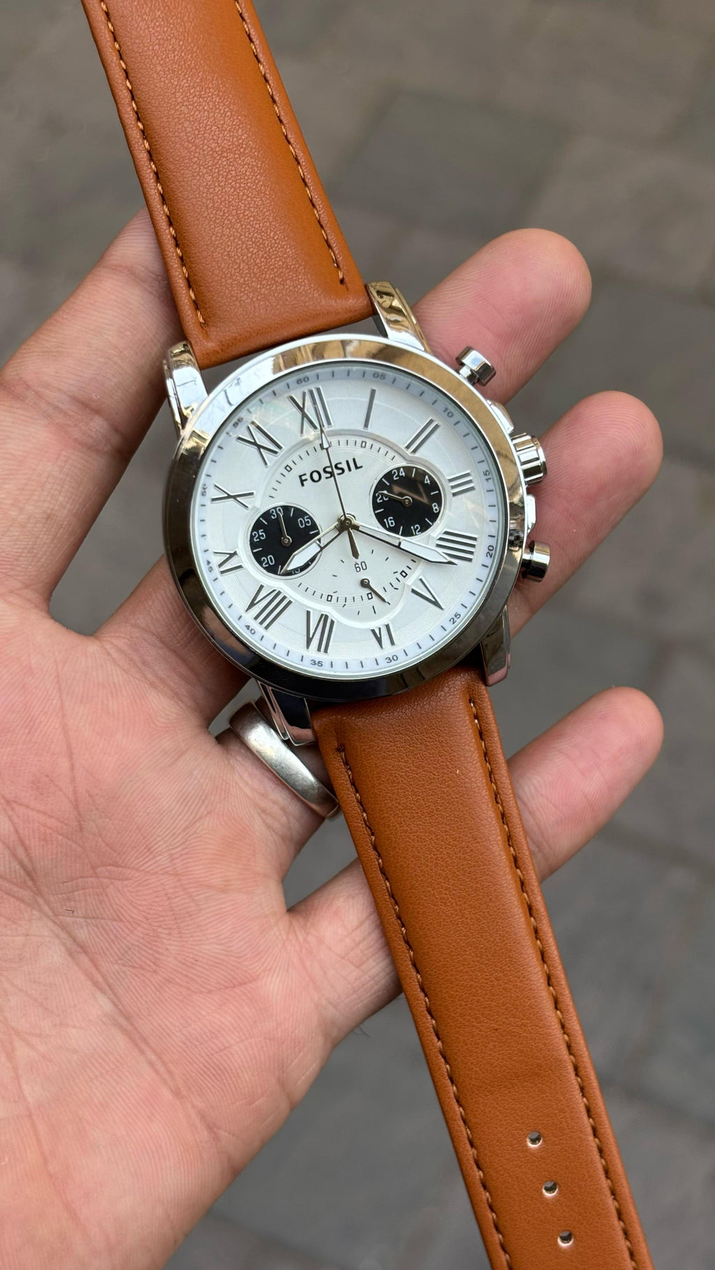 Fossil White Dial All Chronograph Working Leather Belt Men's Watch