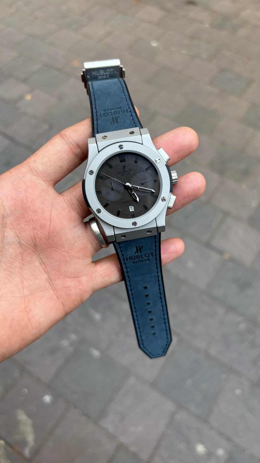 Hublot Black Dial Chronograph Blue Leather Belt Men's Watch