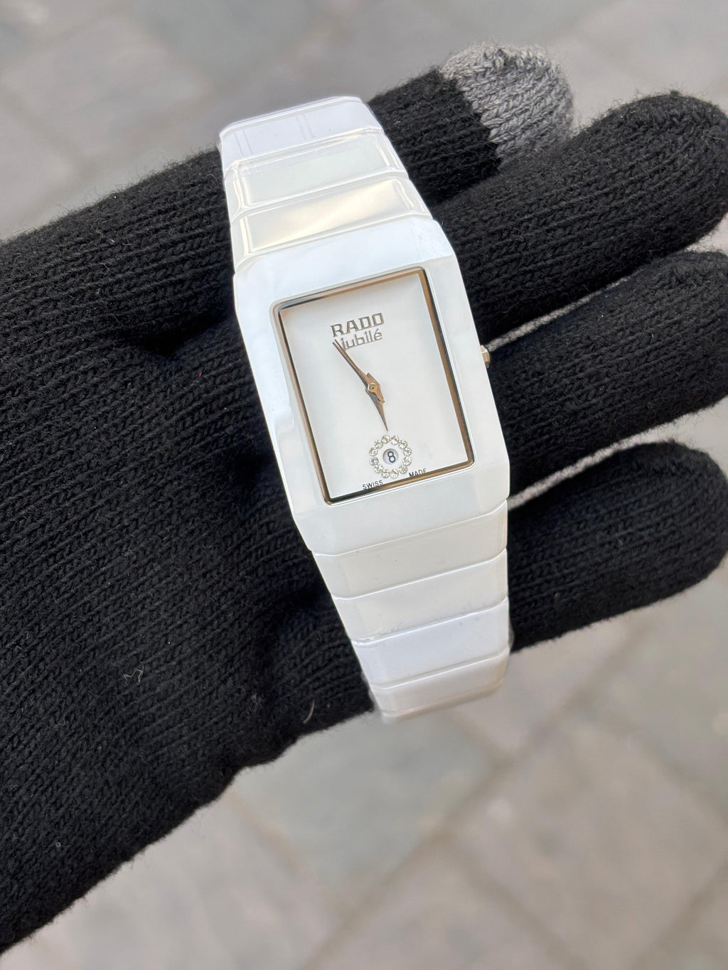 Rado Square Silver White Dial Ciramic Belt Watch For Men's