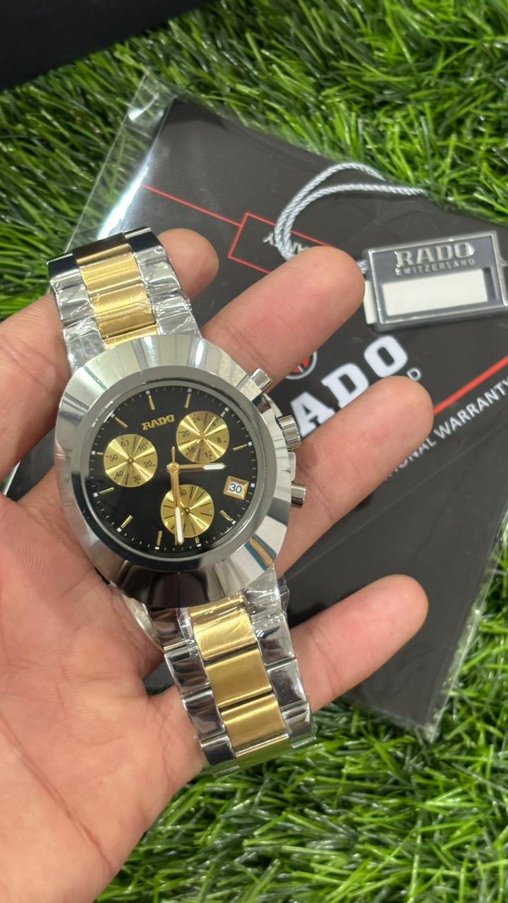 Rado Diastar Black Gold Dial Chronograph Steel High Quality Watch For Men's