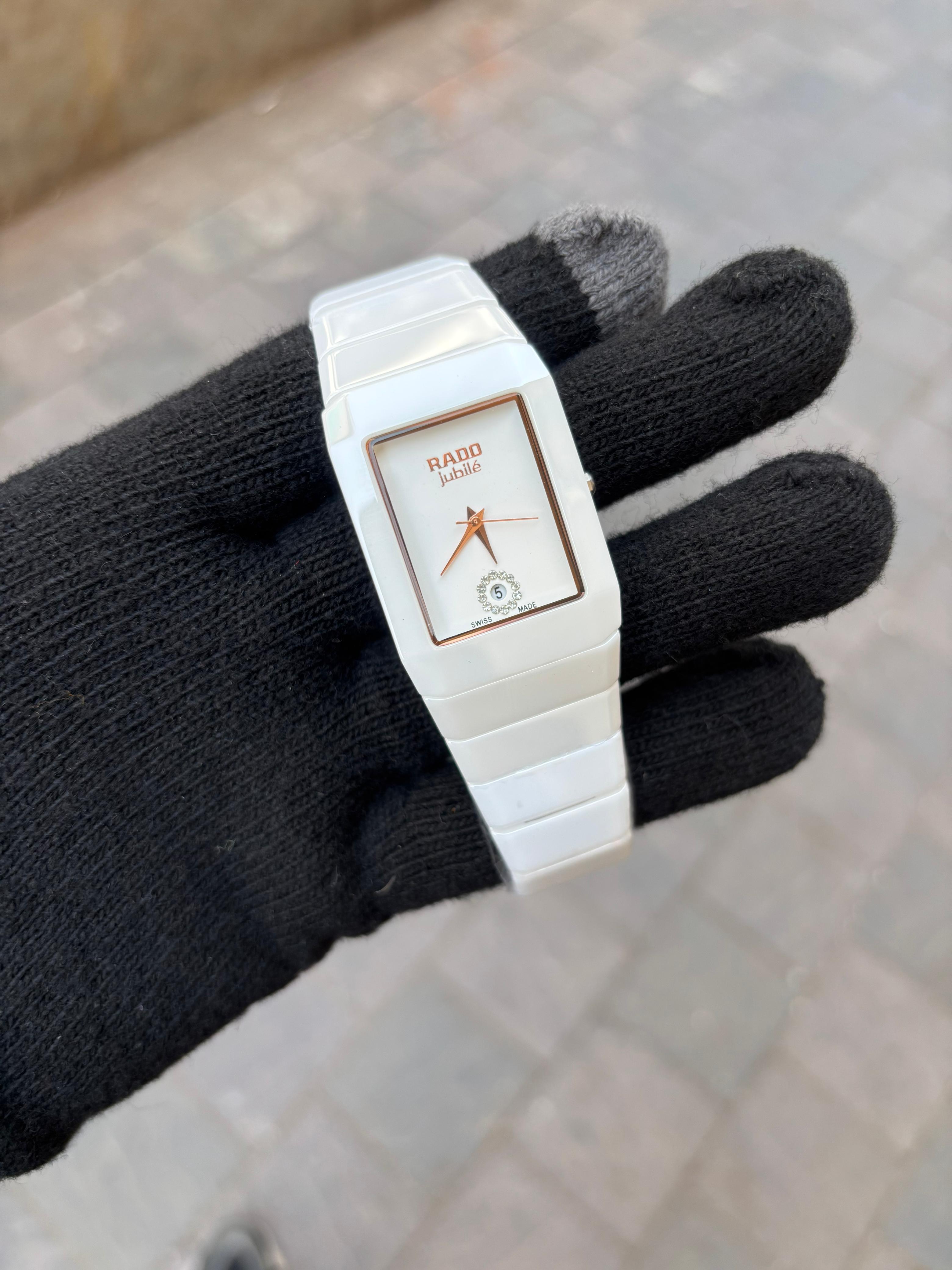 Rado Square White Dial Ciramic Belt Watch For Men's